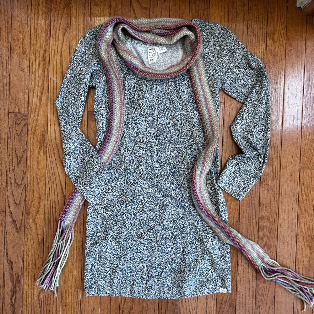 Billabong Green Floral Jersey Minidress  Long Sleeve Scoop Neck  Tagged L Fits S